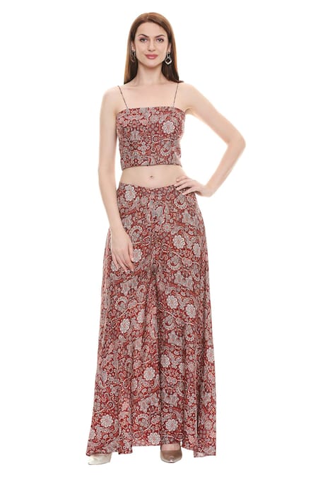 Buy_Soup By Sougat Paul_Maroon Printed Tunic And Palazzo Set _Online_at_Aza_Fashions