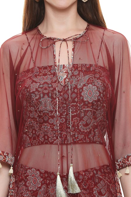 Soup By Sougat Paul_Maroon Printed Tunic And Palazzo Set _at_Aza_Fashions