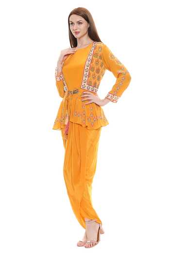 Buy Soup By Sougat Paul Yellow Draped Dress With Jacket Online at Aza Fashions Buy_Soup By Sougat Paul_Yellow Draped Dress With Jacket _Online_at_Aza_Fashions