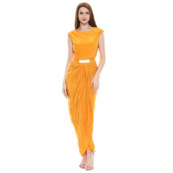 Shop Soup By Sougat Paul Yellow Draped Dress With Jacket Online at Aza Fashions Shop_Soup By Sougat Paul_Yellow Draped Dress With Jacket _Online_at_Aza_Fashions