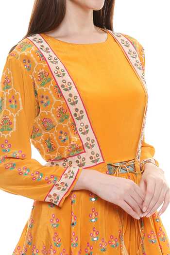 Soup By Sougat Paul Yellow Draped Dress With Jacket at Aza Fashions Soup By Sougat Paul_Yellow Draped Dress With Jacket _at_Aza_Fashions