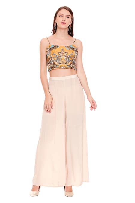 Buy Soup By Sougat Paul Yellow Crepe, Chiffon, Satin Square Neck Printed Cape And Pant Set Online at Aza Fashions Buy_Soup By Sougat Paul_Yellow Crepe, Chiffon, Satin Square Neck Printed Cape And Pant Set _Online_at_Aza_Fashions