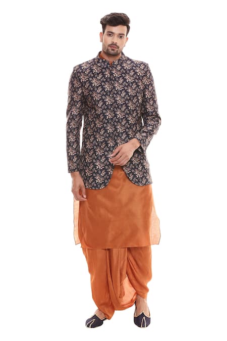 Soup By Sougat Paul_Blue Cotton, Muslin Slub Printed Bundi And Kurta Set _Online_at_Aza_Fashions