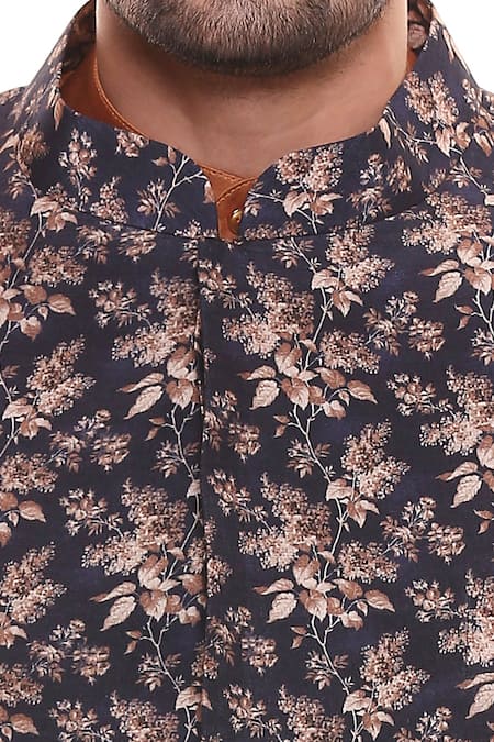 Soup By Sougat Paul_Blue Cotton, Muslin Slub Printed Bundi And Kurta Set _at_Aza_Fashions