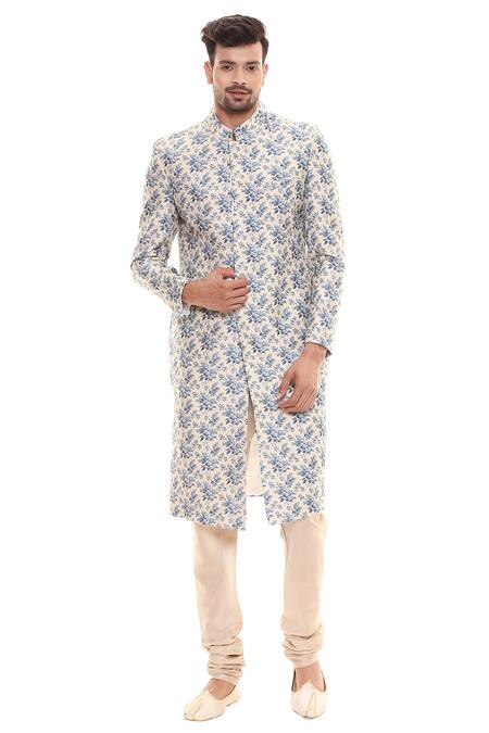 Soup By Sougat Paul Beige Cotton, Muslin Slub Printed Sherwani Set Online at Aza Fashions Soup By Sougat Paul_Beige Cotton, Muslin Slub Printed Sherwani Set _Online_at_Aza_Fashions
