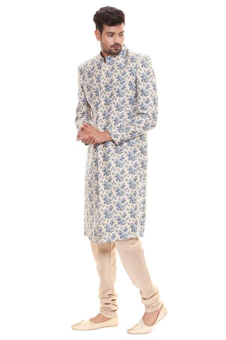 Buy Soup By Sougat Paul Beige Cotton, Muslin Slub Printed Sherwani Set Online at Aza Fashions Buy_Soup By Sougat Paul_Beige Cotton, Muslin Slub Printed Sherwani Set _Online_at_Aza_Fashions