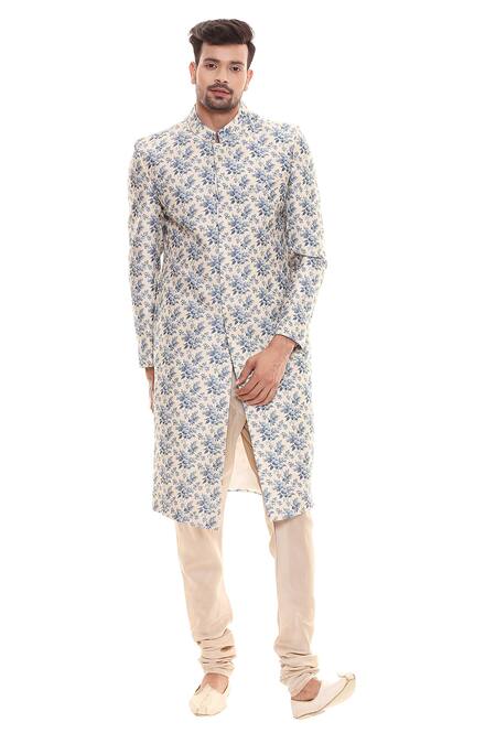 Shop Soup By Sougat Paul Beige Cotton, Muslin Slub Printed Sherwani Set Online at Aza Fashions Shop_Soup By Sougat Paul_Beige Cotton, Muslin Slub Printed Sherwani Set _Online_at_Aza_Fashions