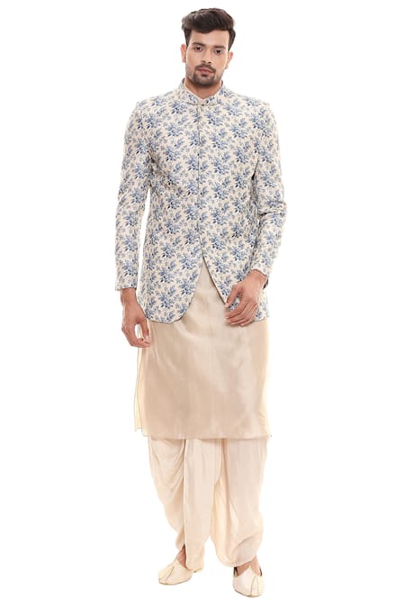 Soup By Sougat Paul Beige Cotton, Muslin Slub Printed Bundi And Kurta Set Online at Aza Fashions Soup By Sougat Paul_Beige Cotton, Muslin Slub Printed Bundi And Kurta Set _Online_at_Aza_Fashions