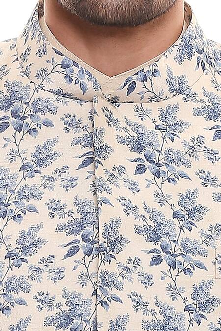 Soup By Sougat Paul Beige Cotton, Muslin Slub Printed Bundi And Kurta Set at Aza Fashions Soup By Sougat Paul_Beige Cotton, Muslin Slub Printed Bundi And Kurta Set _at_Aza_Fashions