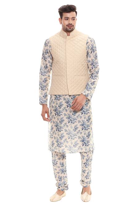 Soup By Sougat Paul Beige Cotton, Muslin Slub Quilted Bundi And Kurta Set Online at Aza Fashions Soup By Sougat Paul_Beige Cotton, Muslin Slub Quilted Bundi And Kurta Set _Online_at_Aza_Fashions