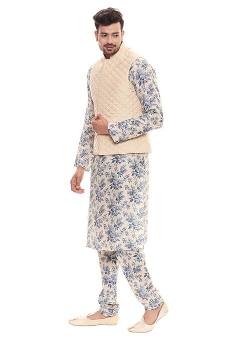 Shop Soup By Sougat Paul Beige Cotton, Muslin Slub Quilted Bundi And Kurta Set Online at Aza Fashions Shop_Soup By Sougat Paul_Beige Cotton, Muslin Slub Quilted Bundi And Kurta Set _Online_at_Aza_Fashions