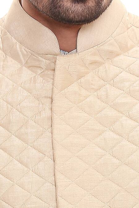 Soup By Sougat Paul Beige Cotton, Muslin Slub Quilted Bundi And Kurta Set at Aza Fashions Soup By Sougat Paul_Beige Cotton, Muslin Slub Quilted Bundi And Kurta Set _at_Aza_Fashions