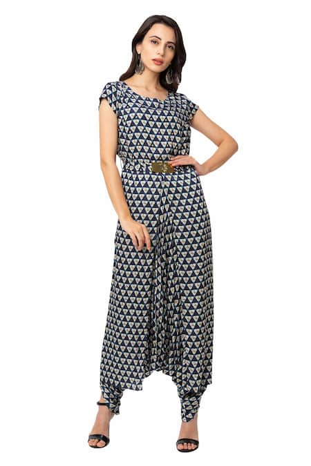 Buy_Soup By Sougat Paul_Blue Organza, Satin Printed Jumpsuit With Jacket _Online_at_Aza_Fashions
