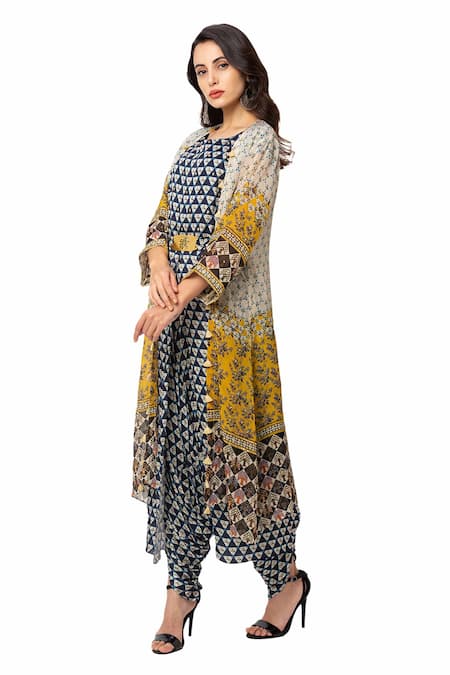 Shop_Soup By Sougat Paul_Blue Organza, Satin Printed Jumpsuit With Jacket _Online_at_Aza_Fashions