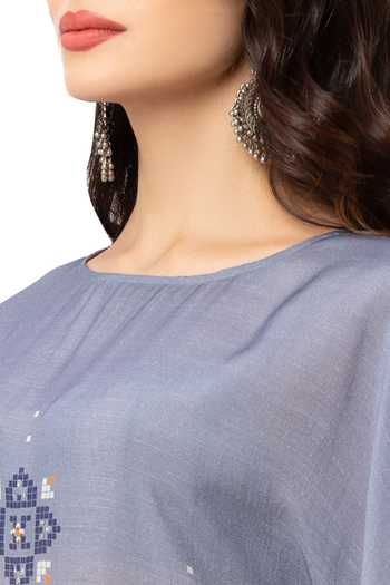 Shop Soup By Sougat Paul Blue Muslin Slub Printed Dress Online at Aza Fashions Shop_Soup By Sougat Paul_Blue Muslin Slub Printed Dress _Online_at_Aza_Fashions