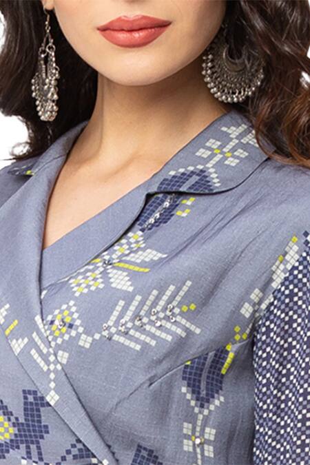 Soup by Sougat Paul_Blue Muslin Slub Printed Kurta And Skirt Set _at_Aza_Fashions