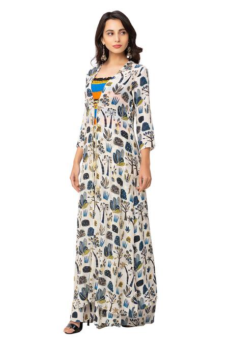 Buy_Soup By Sougat Paul_White Crepe Printed Jumpsuit With Jacket _Online_at_Aza_Fashions