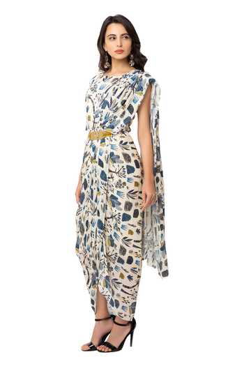 Buy_Soup By Sougat Paul_White Sequence Printed Draped Dress _Online_at_Aza_Fashions