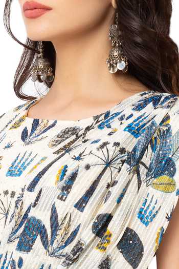 Soup By Sougat Paul_White Sequence Printed Draped Dress _at_Aza_Fashions