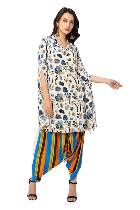Frock Style Bandhini Short Kurta with Dhoti Pants – Amitha Fashions