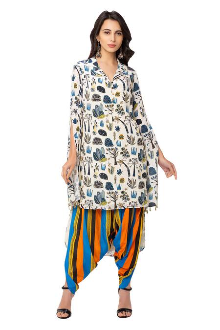 Soup By Sougat Paul White Crepe Printed Kurta And Dhoti Pant Set Online at Aza Fashions Soup By Sougat Paul_White Crepe Printed Kurta And Dhoti Pant Set _Online_at_Aza_Fashions