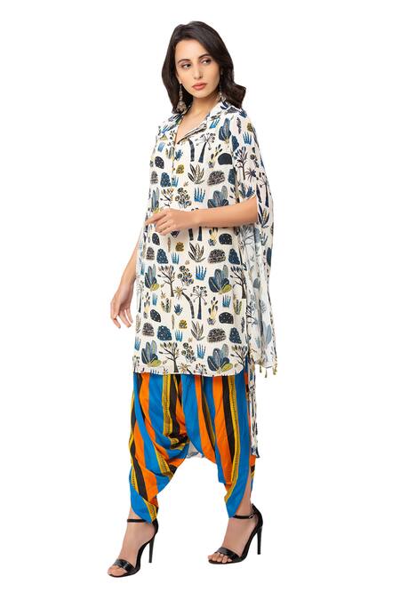 Buy Soup By Sougat Paul White Crepe Printed Kurta And Dhoti Pant Set Online at Aza Fashions Buy_Soup By Sougat Paul_White Crepe Printed Kurta And Dhoti Pant Set _Online_at_Aza_Fashions