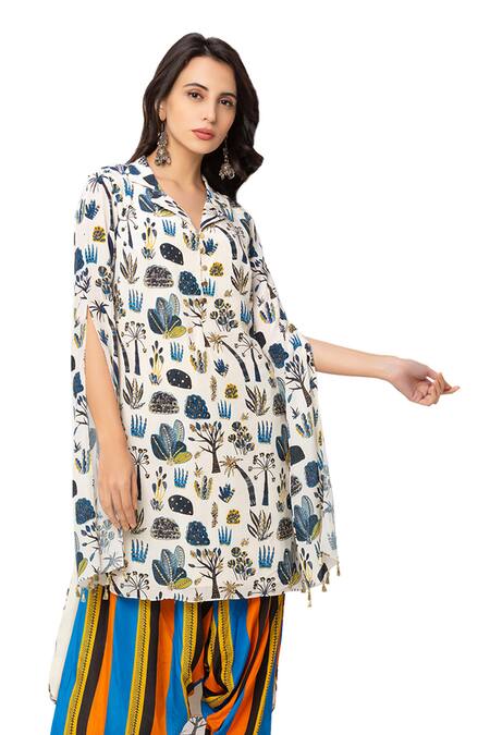 Shop Soup By Sougat Paul White Crepe Printed Kurta And Dhoti Pant Set Online at Aza Fashions Shop_Soup By Sougat Paul_White Crepe Printed Kurta And Dhoti Pant Set _Online_at_Aza_Fashions