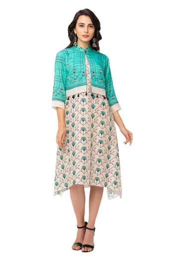 Soup By Sougat Paul Beige Cotton Silk Printed Dress With Jacket Online at Aza Fashions Soup By Sougat Paul_Beige Cotton Silk Printed Dress With Jacket _Online_at_Aza_Fashions