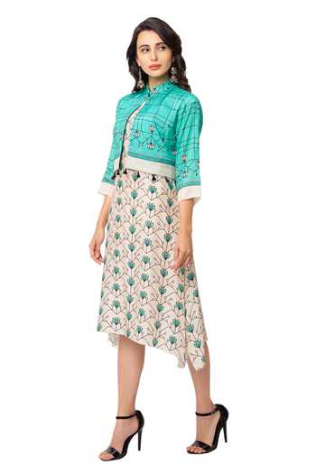Buy Soup By Sougat Paul Beige Cotton Silk Printed Dress With Jacket Online at Aza Fashions Buy_Soup By Sougat Paul_Beige Cotton Silk Printed Dress With Jacket _Online_at_Aza_Fashions