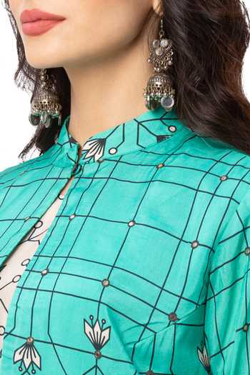 Soup By Sougat Paul Beige Cotton Silk Printed Dress With Jacket at Aza Fashions Soup By Sougat Paul_Beige Cotton Silk Printed Dress With Jacket _at_Aza_Fashions