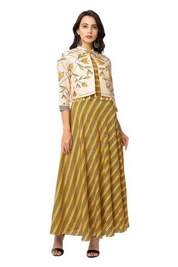 Soup By Sougat Paul Yellow Cotton Silk Printed Dress With Jacket Online at Aza Fashions Soup By Sougat Paul_Yellow Cotton Silk Printed Dress With Jacket _Online_at_Aza_Fashions