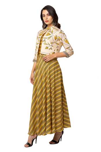 Buy Soup By Sougat Paul Yellow Cotton Silk Printed Dress With Jacket Online at Aza Fashions Buy_Soup By Sougat Paul_Yellow Cotton Silk Printed Dress With Jacket _Online_at_Aza_Fashions