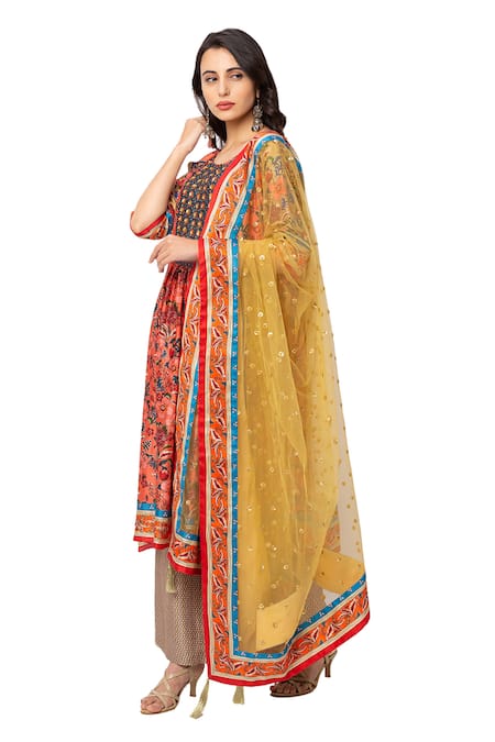 Buy_Soup By Sougat Paul_Red Malaysian Silk Printed Kurta Set _Online_at_Aza_Fashions