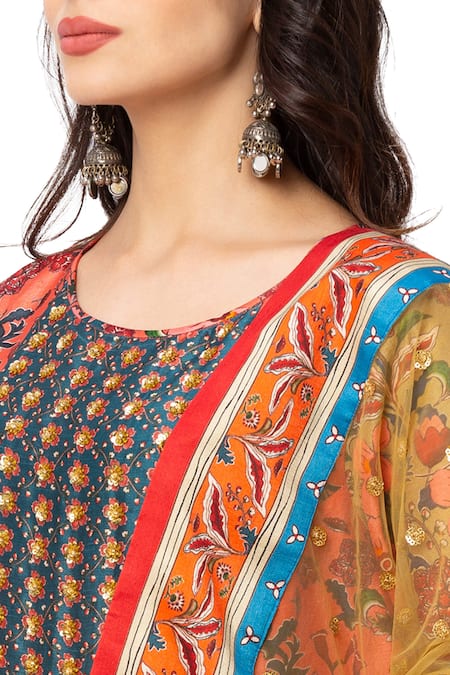 Shop_Soup By Sougat Paul_Red Malaysian Silk Printed Kurta Set _Online_at_Aza_Fashions