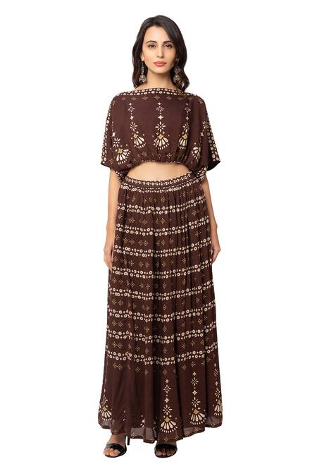 Soup By Sougat Paul_Brown Cotton Silk Printed Lehenga Set _Online_at_Aza_Fashions