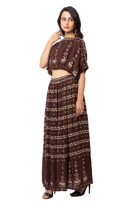 Buy_Soup By Sougat Paul_Brown Cotton Silk Printed Lehenga Set _Online_at_Aza_Fashions
