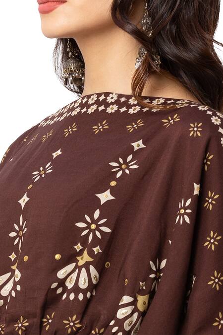 Soup By Sougat Paul_Brown Cotton Silk Printed Lehenga Set _at_Aza_Fashions