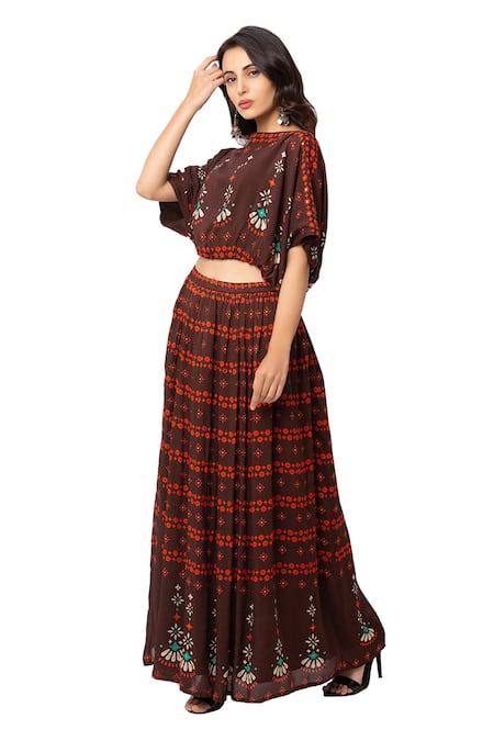 Buy_Soup By Sougat Paul_Brown Cotton Silk Printed Lehenga Set _Online_at_Aza_Fashions