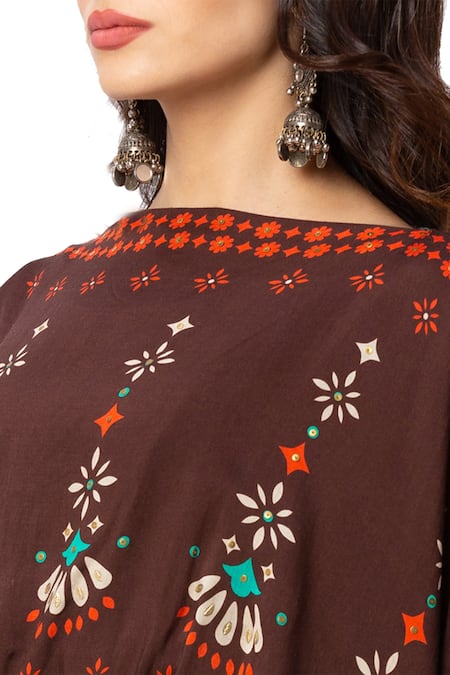Soup By Sougat Paul_Brown Cotton Silk Printed Lehenga Set _at_Aza_Fashions