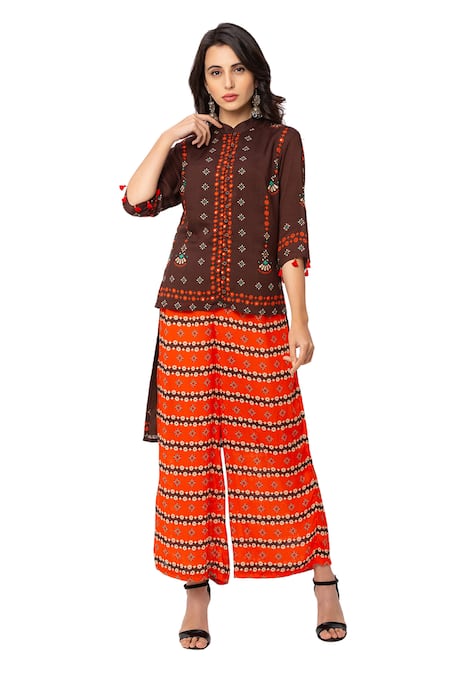 Soup By Sougat Paul_Orange Cotton Silk Printed Kurta And Palazzo Set _Online_at_Aza_Fashions