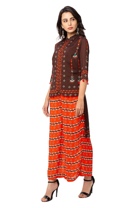 Buy_Soup By Sougat Paul_Orange Cotton Silk Printed Kurta And Palazzo Set _Online_at_Aza_Fashions