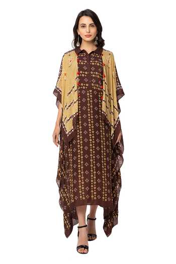 Soup By Sougat Paul Brown Cotton Silk Printed Dress With Jacket Online at Aza Fashions Soup By Sougat Paul_Brown Cotton Silk Printed Dress With Jacket _Online_at_Aza_Fashions