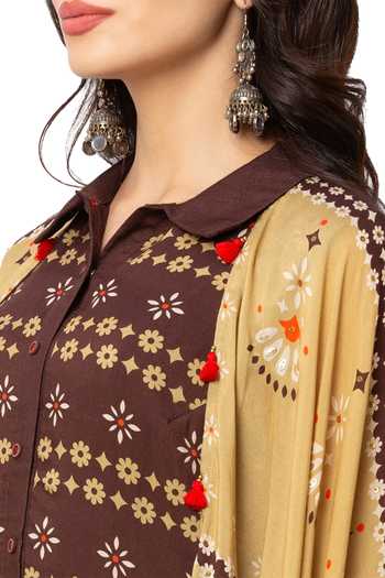 Soup By Sougat Paul Brown Cotton Silk Printed Dress With Jacket at Aza Fashions Soup By Sougat Paul_Brown Cotton Silk Printed Dress With Jacket _at_Aza_Fashions
