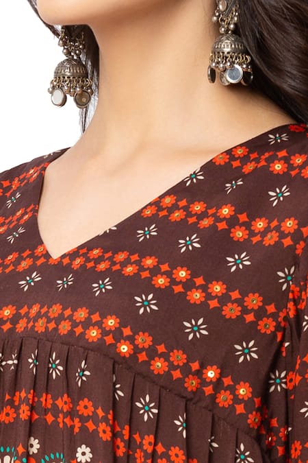Shop_Soup By Sougat Paul_Brown Cotton Silk Printed Dress _Online_at_Aza_Fashions