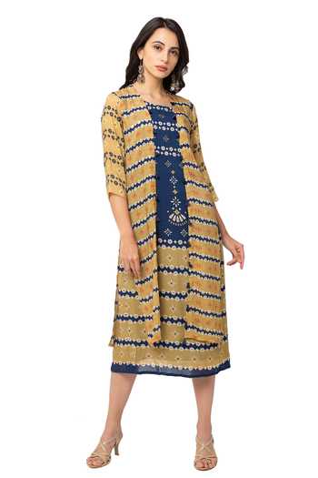 Soup By Sougat Paul_Yellow Cotton Silk Printed Dress With Jacket _Online_at_Aza_Fashions
