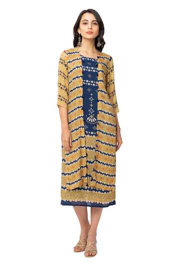 Buy_Soup By Sougat Paul_Yellow Cotton Silk Printed Dress With Jacket _Online_at_Aza_Fashions