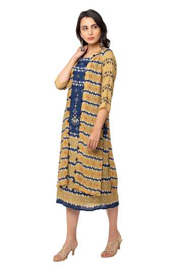 Shop_Soup By Sougat Paul_Yellow Cotton Silk Printed Dress With Jacket _Online_at_Aza_Fashions