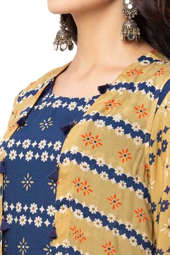 Soup By Sougat Paul_Yellow Cotton Silk Printed Dress With Jacket _at_Aza_Fashions
