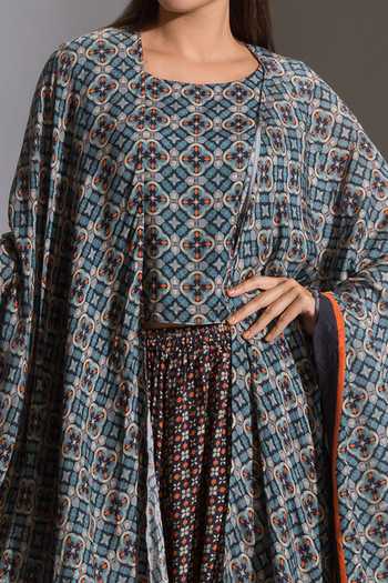 Soup By Sougat Paul_Blue Cotton Silk Round Printed Cape And Dhoti Pant Set _at_Aza_Fashions