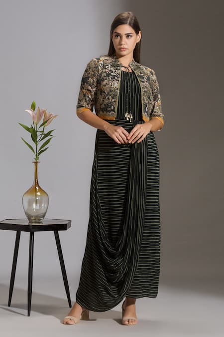 Soup By Sougat Paul Striped Dress with Sequinned Jacket 